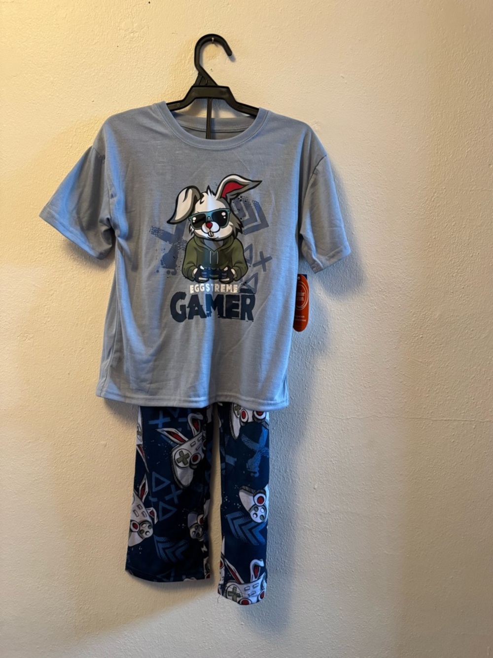 Wonder Nation Boys' Eggstreme Gamer 2PC Pajama Set - Blue Rabbit Gaming PJs 6-7